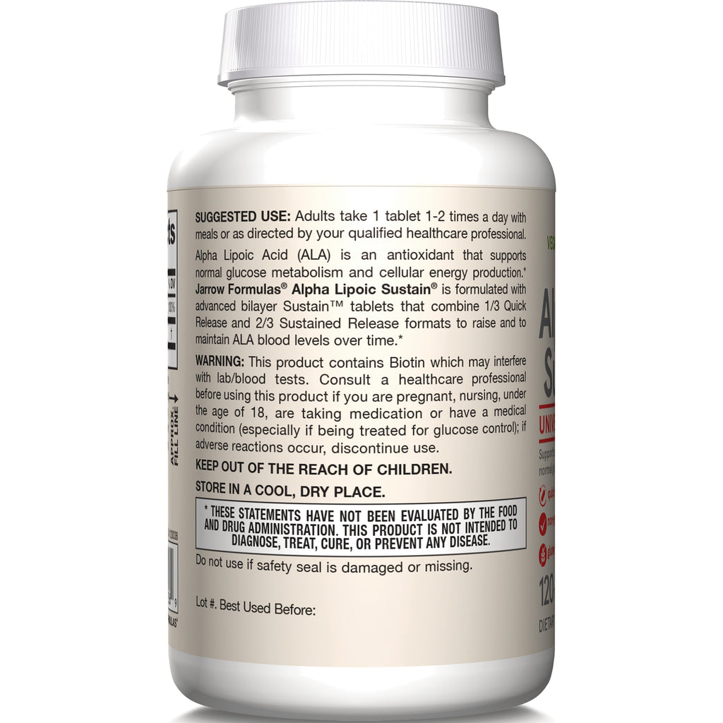 Supplement bottle back label showing suggested use, warning, storage instructions and FDA disclaimer - Thumbnail