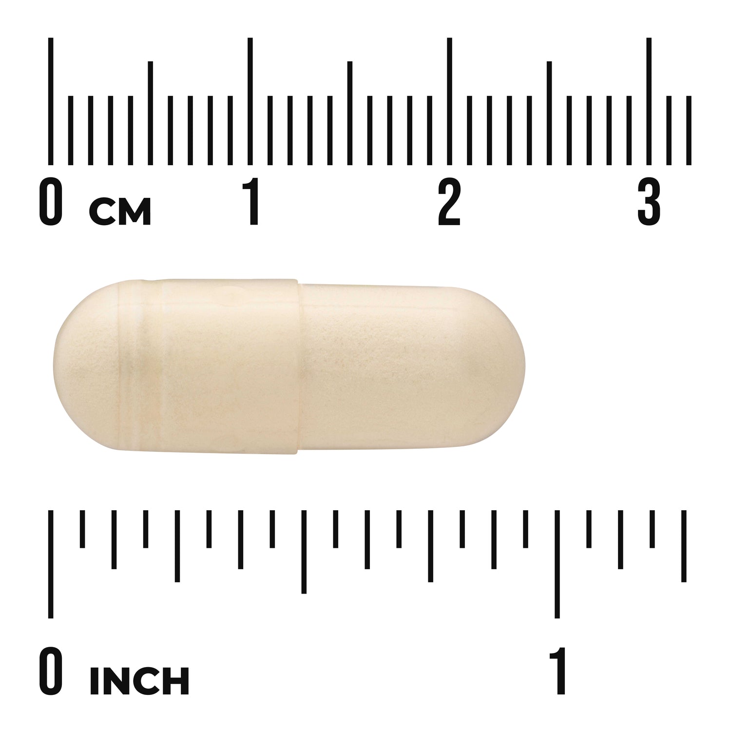 SWU472 | Beige capsule on measurement scale showing about 2 cm length