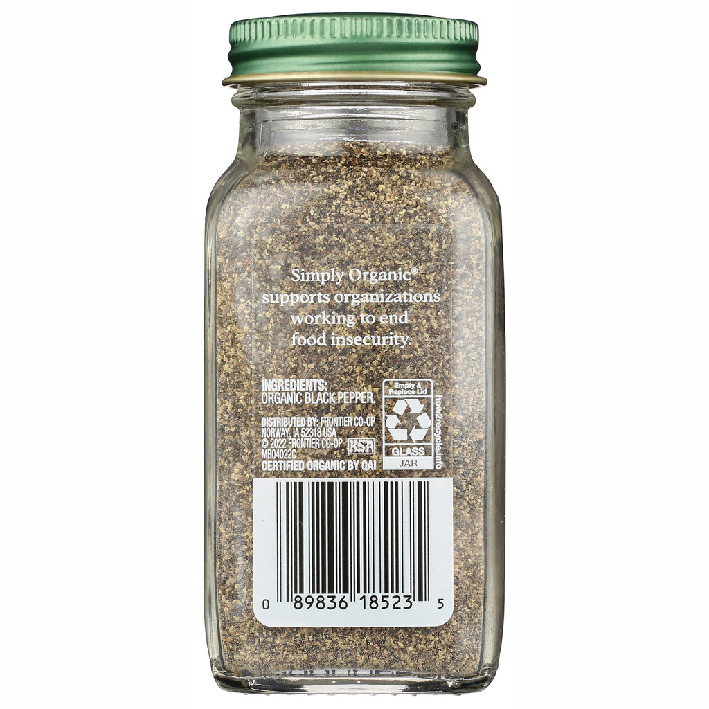 SMP020 | Back of glass jar of ground black pepper showing barcode, ingredients text and recycling symbol - Thumbnail