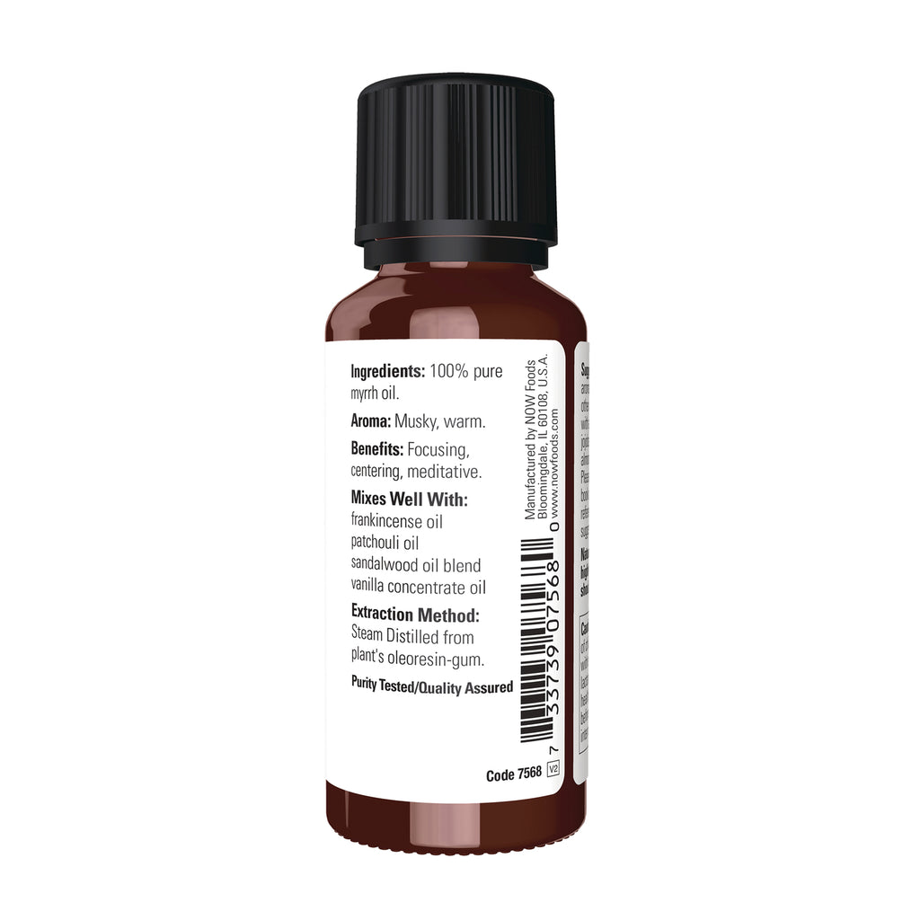 NWF1409 | Brown essential oil bottle back label showing ingredients, aroma, benefits, and barcode - Thumbnail