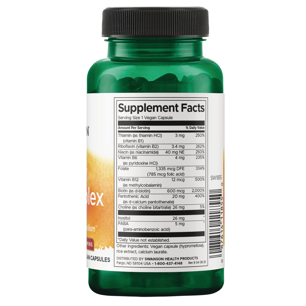 SW1855 | Supplement Facts panel with B vitamins, folate, biotin, choline, inositol, PABA - Thumbnail