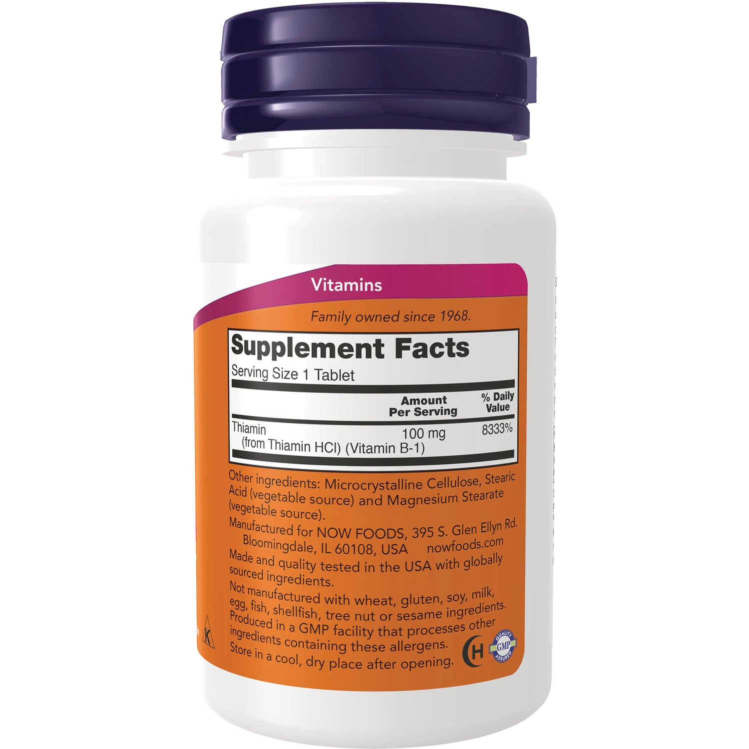NWF793 | Back of white supplement bottle showing Supplement Facts panel and ingredient and manufacturer text
