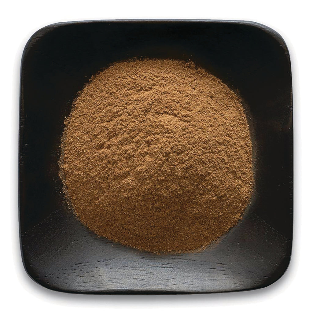 FNP153 | top-down view of fine brown powder mounded in a square black wooden dish - Thumbnail