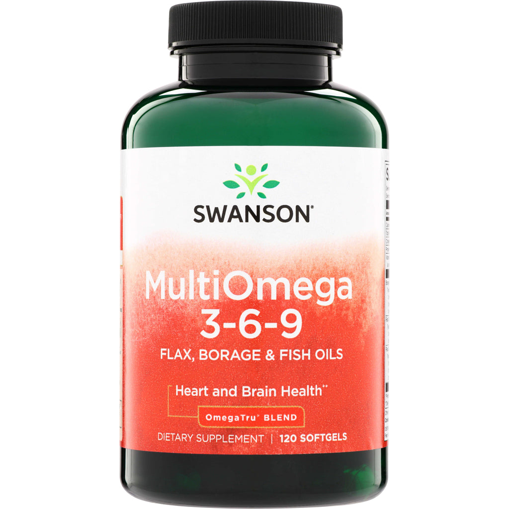 SWE020 | Swanson MultiOmega 3-6-9 flax, borage & fish oils, Heart and Brain Health, 120 softgels bottle - Thumbnail