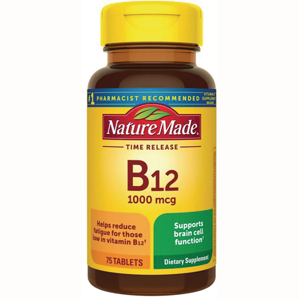 NTM046 | Nature Made B12 1000 mcg time release supplement bottle, 75 tablets - Thumbnail