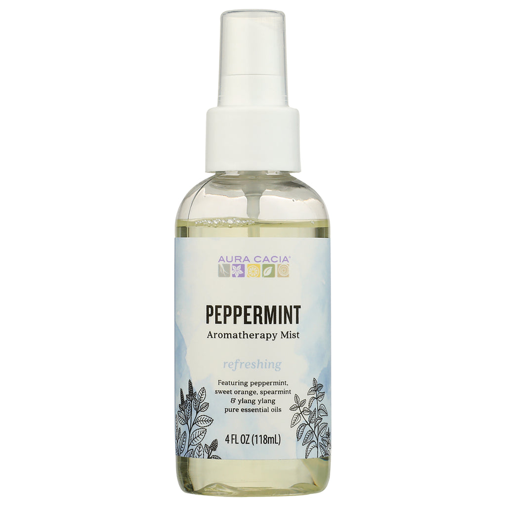 ARC131 | Aura Cacia Peppermint Aromatherapy Mist in clear 4 fl oz spray bottle front label visible - Thumbnail