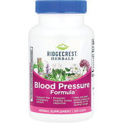 PH065 | RidgeCrest Herbals Blood Pressure Formula white supplement bottle front label, 120 vegan capsules