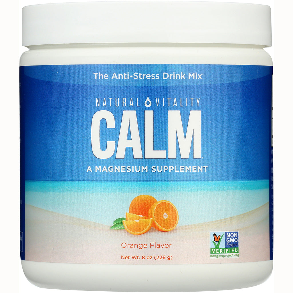 NVT054 | Jar of CALM magnesium supplement, orange flavor, blue label with sliced orange illustration - Thumbnail