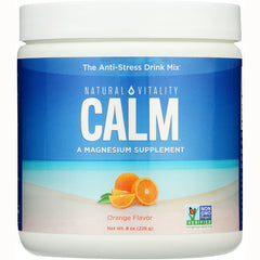 NVT054 | Jar of CALM magnesium supplement, orange flavor, blue label with sliced orange illustration