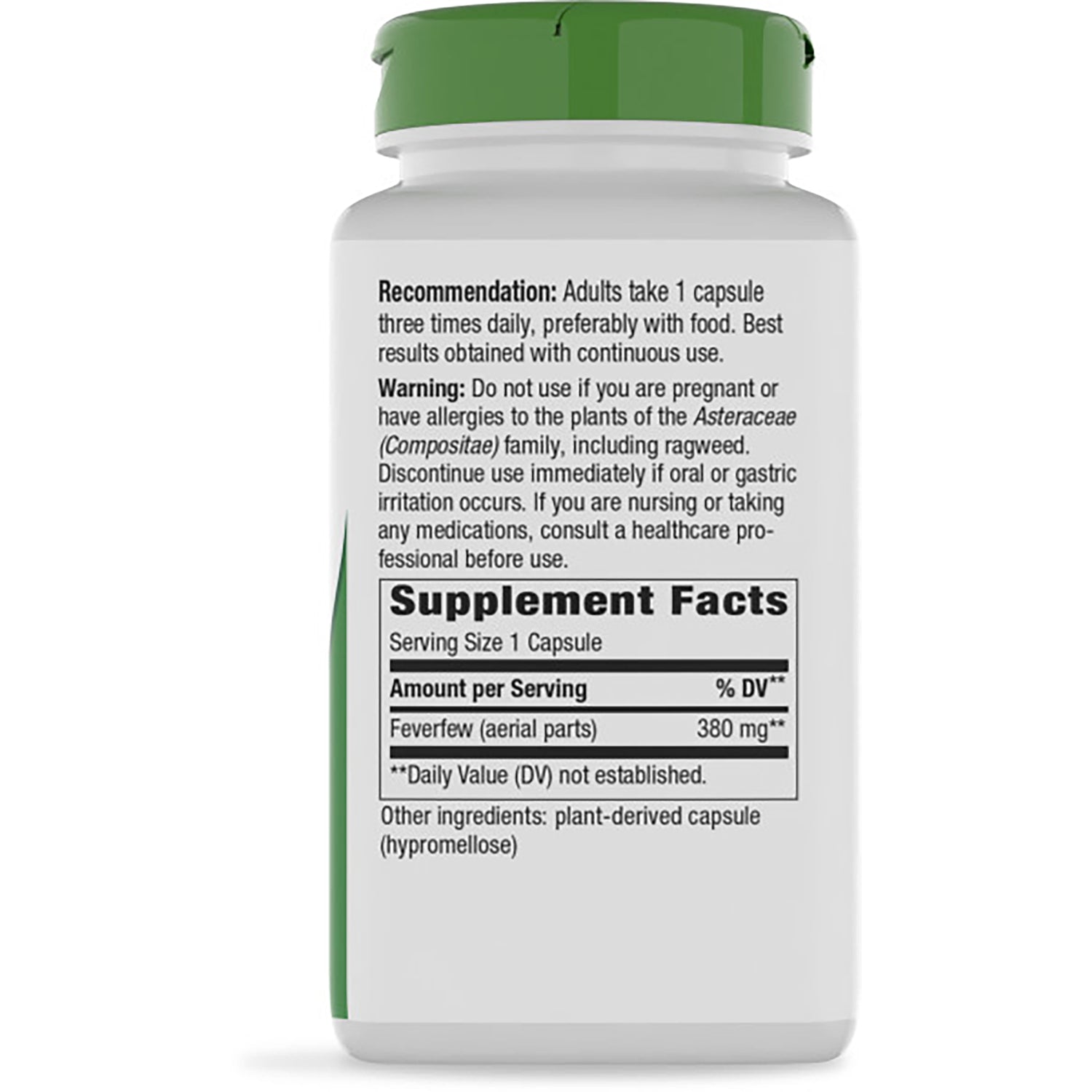 NW485 | Back label of brown supplement bottle showing Supplement Facts, Serving Size 1 Capsule, dosage and warnings