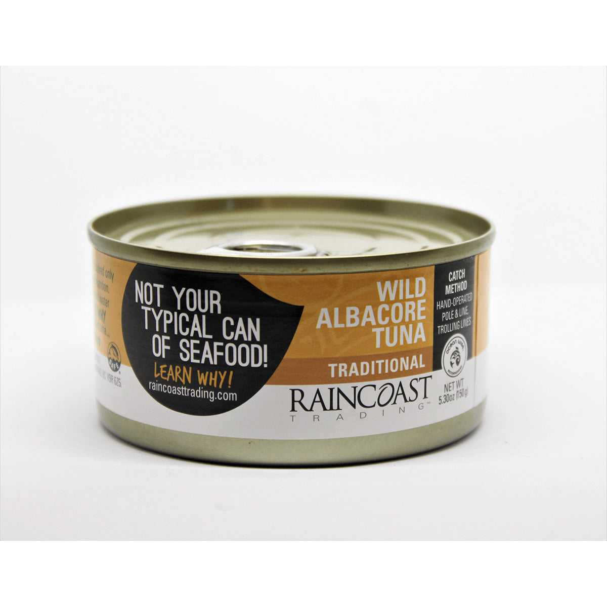 RCT001 | Raincoast wild albacore tuna can labeled Not your typical can of seafood