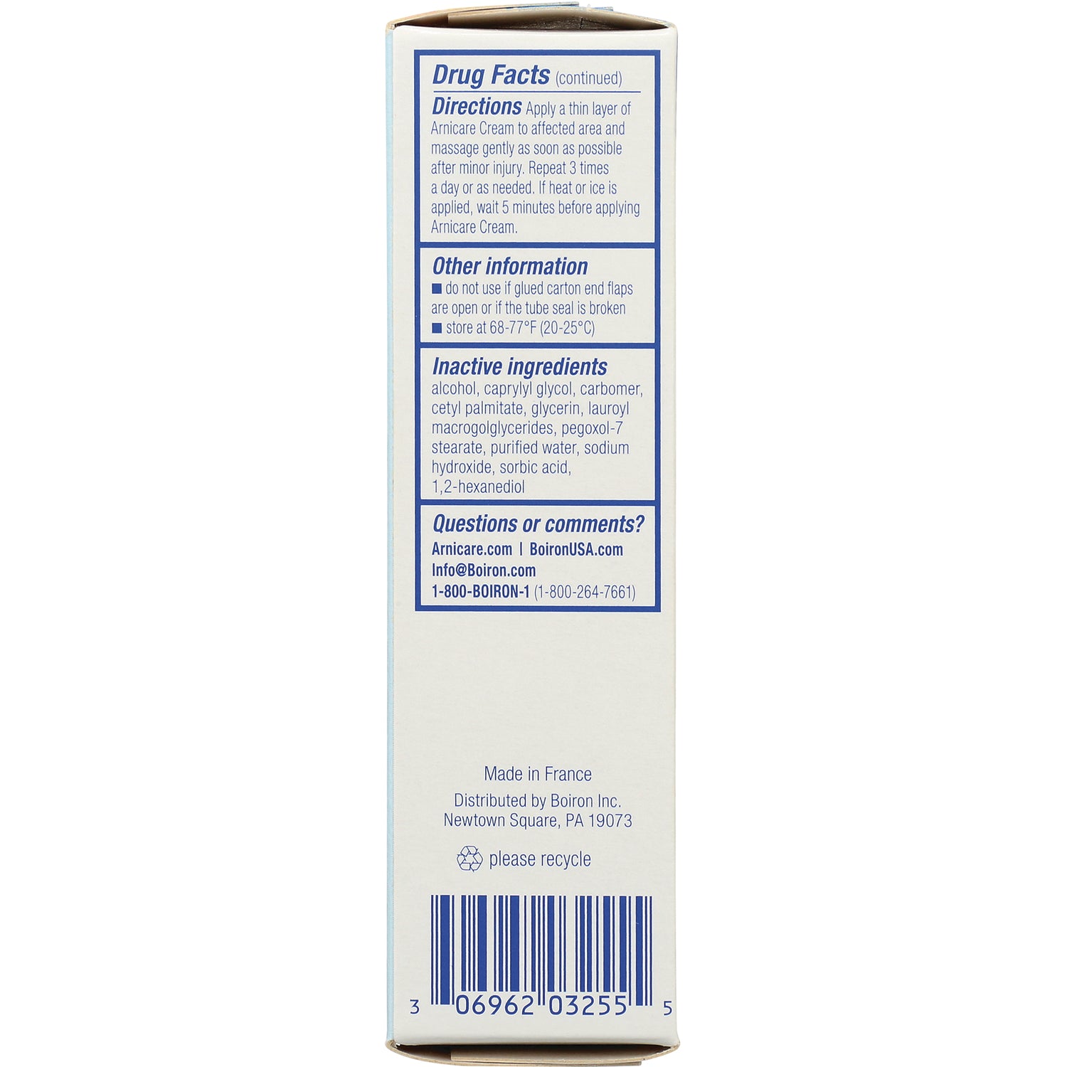 BRN079 | Back panel of product box showing drug facts, inactive ingredients, contact information and barcode