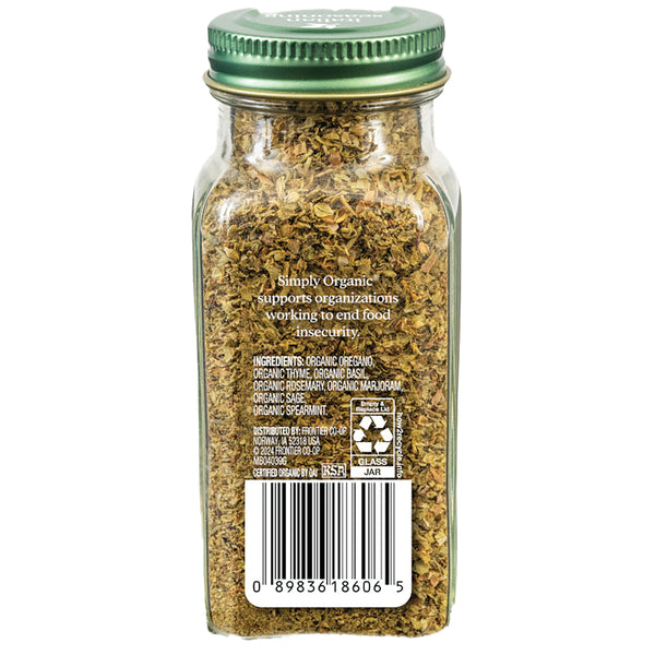 SMP029 | Back label of Simply Organic herb blend with ingredients list, recycling info, and barcode