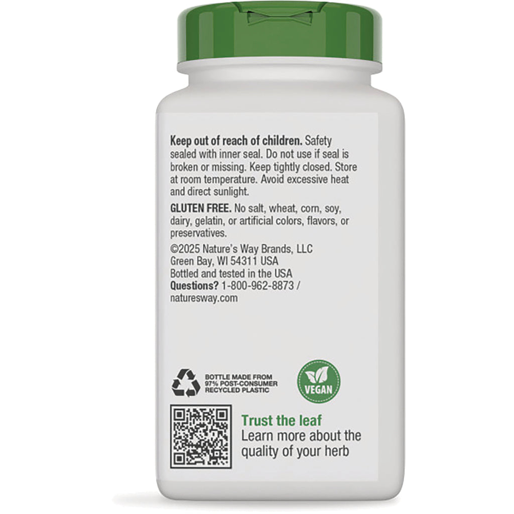 NW724 | Back label of white supplement bottle showing Keep out of reach of children text, gluten free and vegan icons, recycling symbol and QR code - Thumbnail