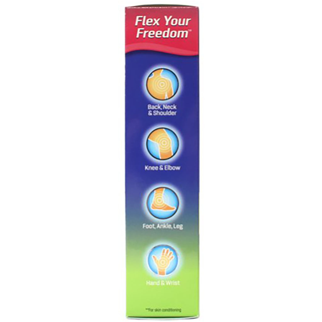 JFL003 | vertical product infographic showing Flex Your Freedom and icons for back, neck & shoulder; knee & elbow; foot, ankle & leg; hand & wrist - Thumbnail