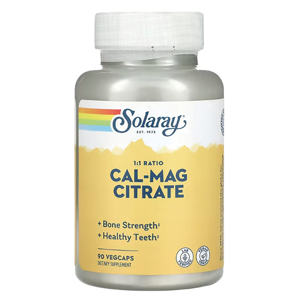 SLR336 | Solaray Cal-Mag Citrate 1:1 Ratio, 90 VegCaps dietary supplement bottle - Thumbnail