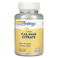 SLR336 | Solaray Cal-Mag Citrate 1:1 Ratio, 90 VegCaps dietary supplement bottle