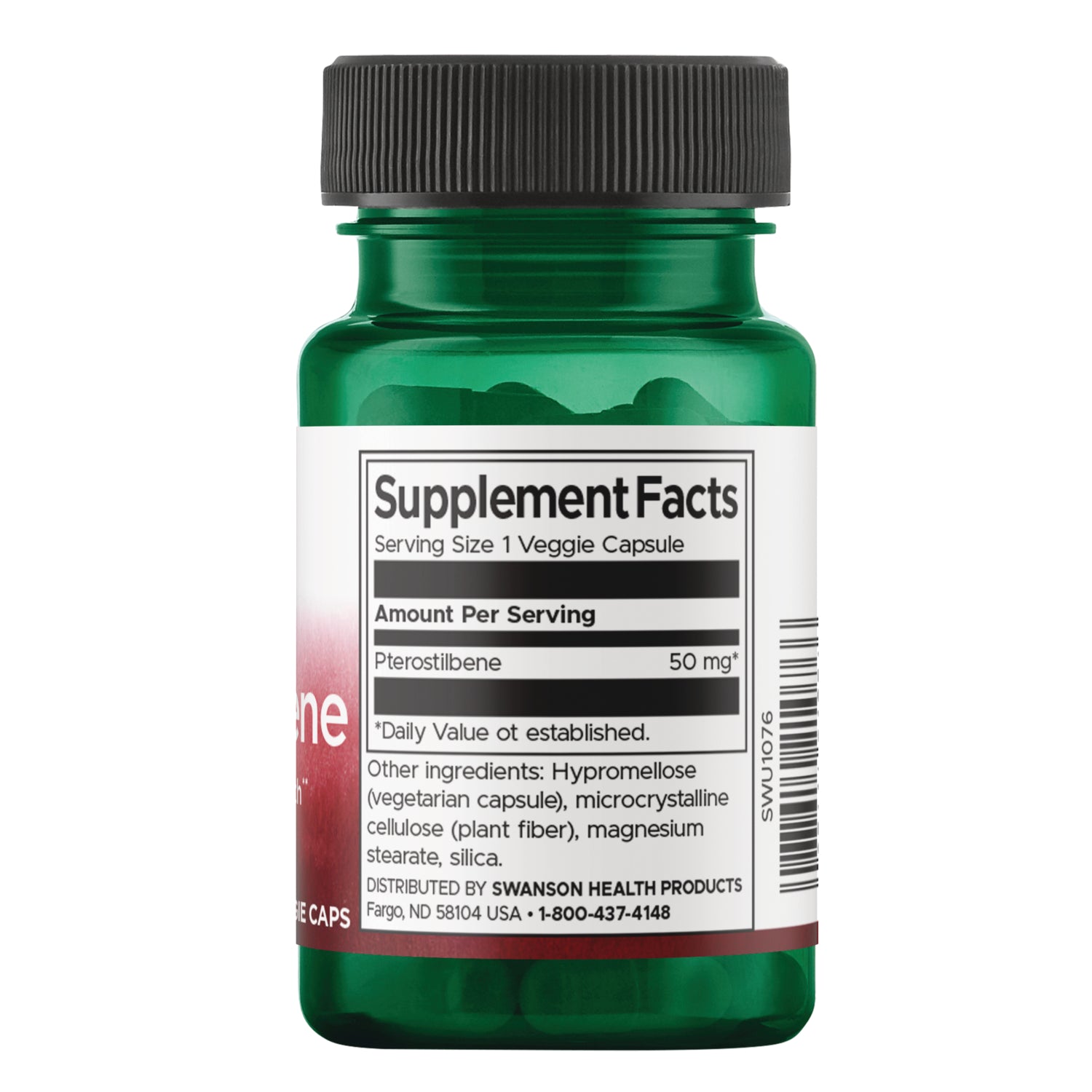 SWU1076 | Back of label with Supplement Facts: serving size 1 veggie capsule