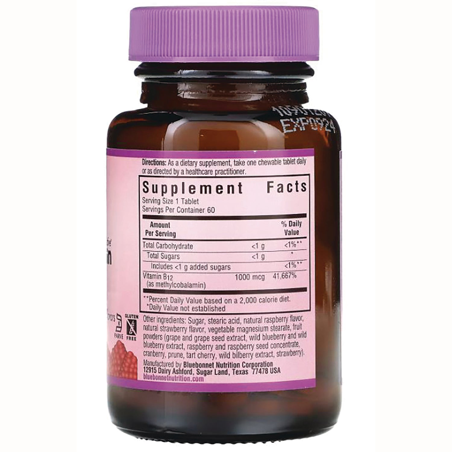 BLU073 | back of amber supplement bottle showing Supplement Facts panel and ingredient list