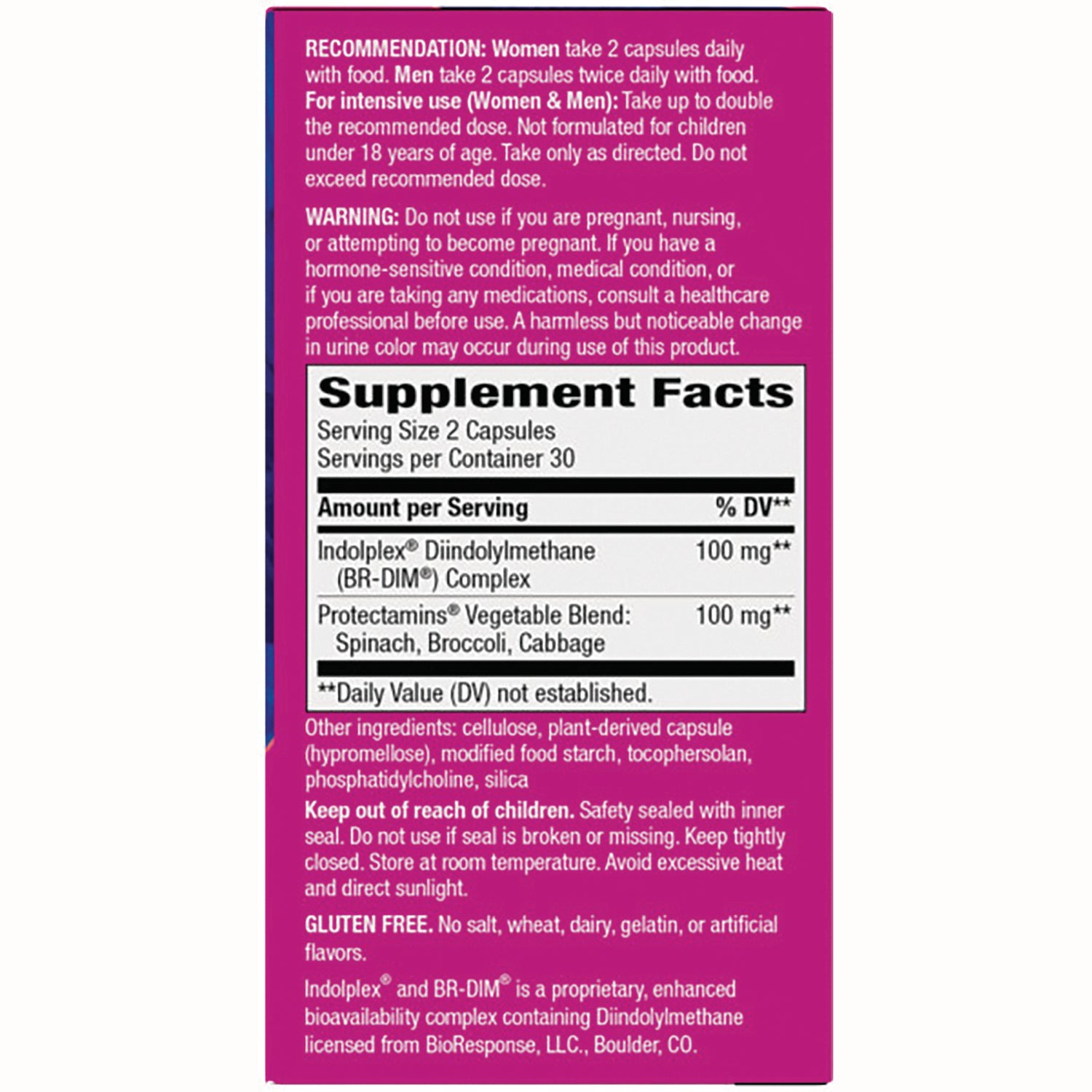 NW556 | back panel with Supplement Facts box listing serving size 2 capsules, ingredients and warnings