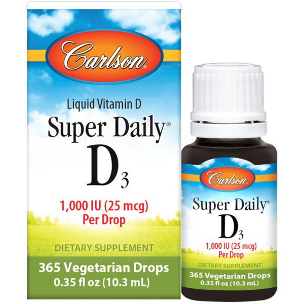 CSN204 | Carlson Super Daily D3 liquid vitamin 1,000 IU (25 mcg) per drop bottle and box, 365 vegetarian drops - Thumbnail