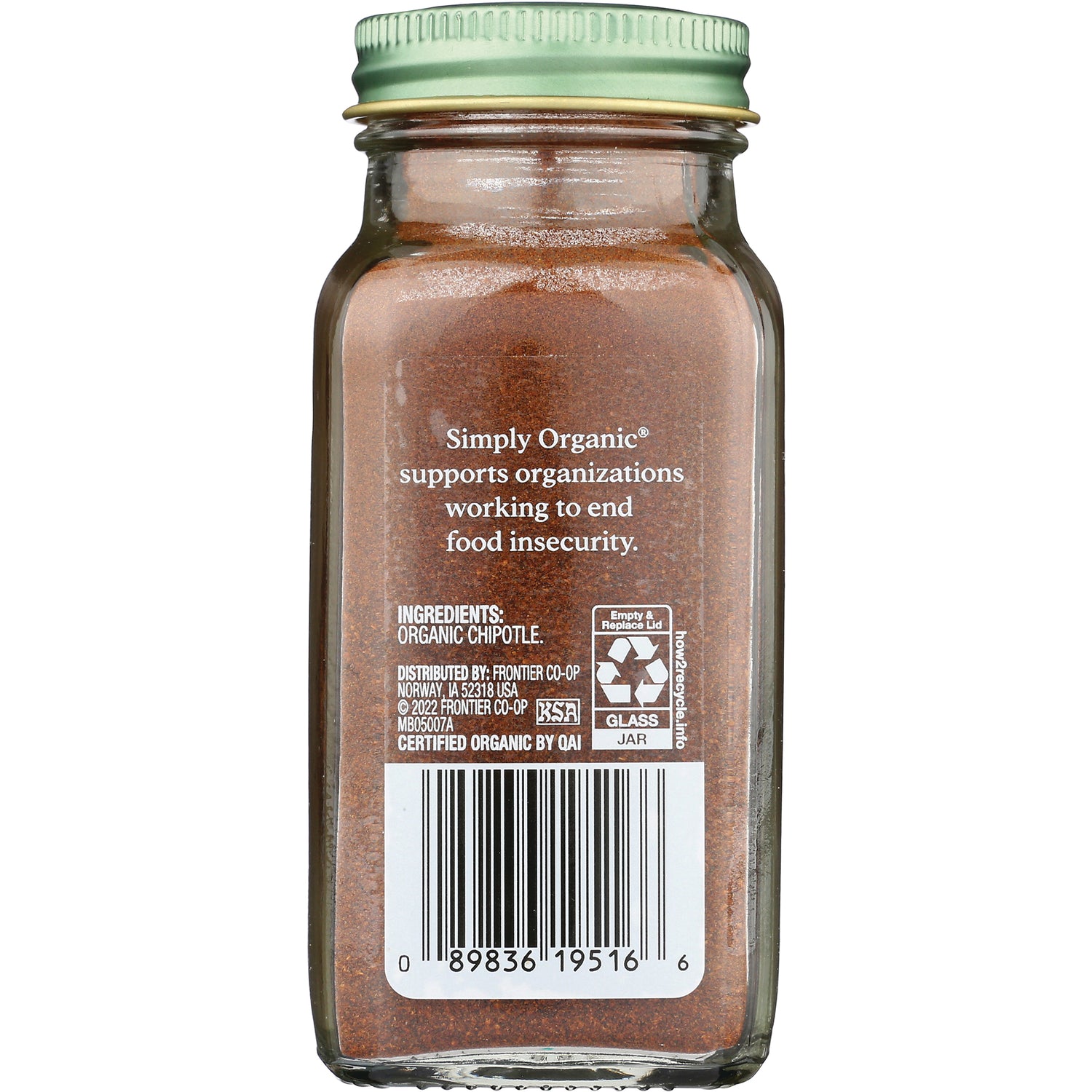 SMP058 | Back of Simply Organic Organic Chipotle jar with ingredients, recycling info, and barcode