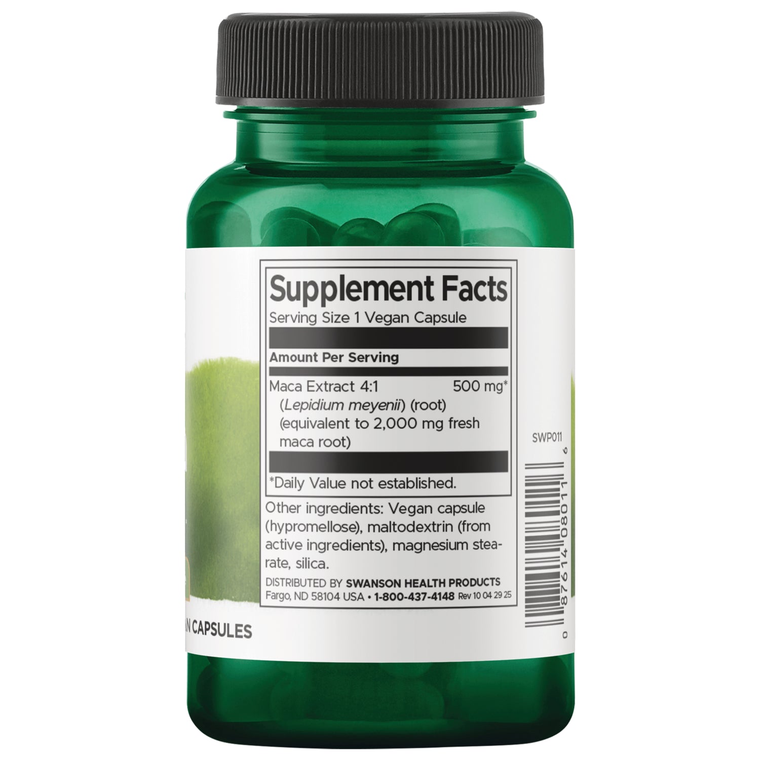 SWP011 | Back label with supplement facts and serving information