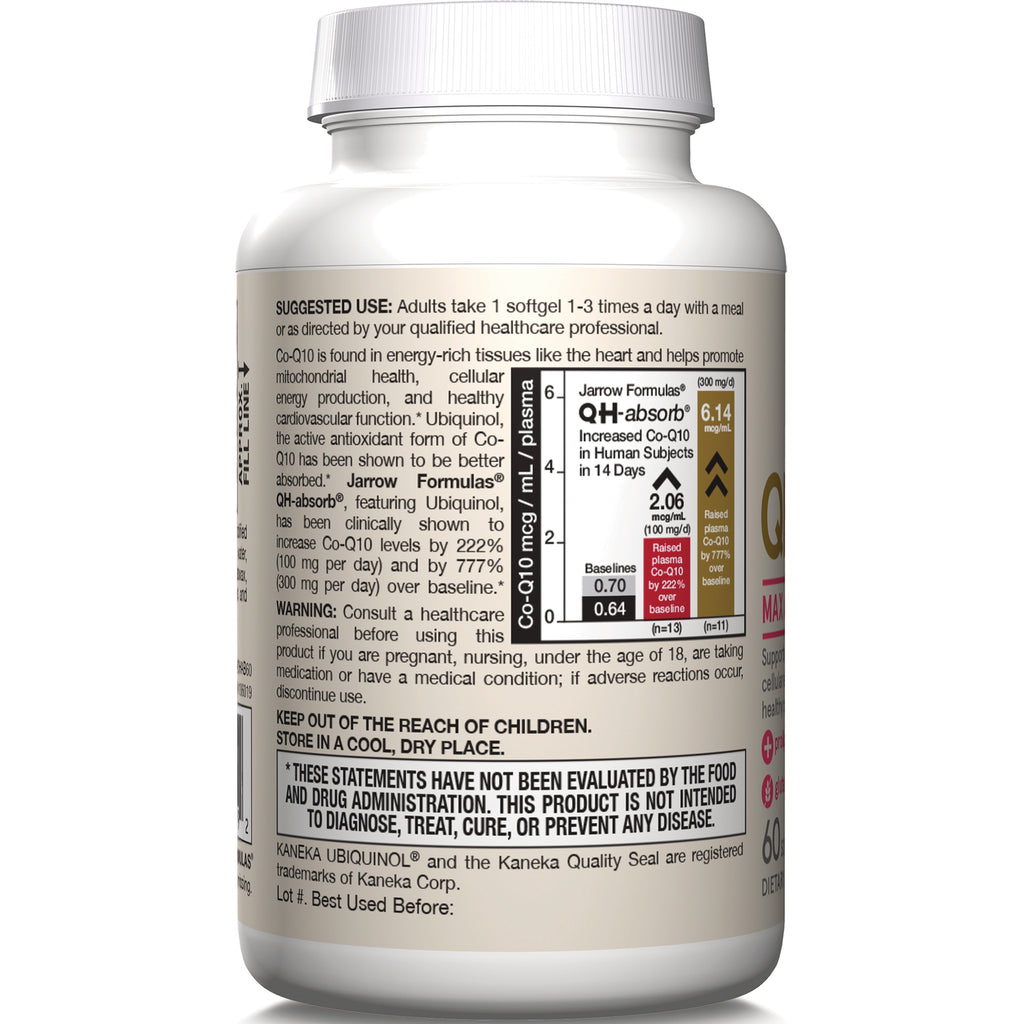 JR126 | Back label of supplement bottle showing suggested use, warning, and a Co-Q10 plasma chart - Thumbnail