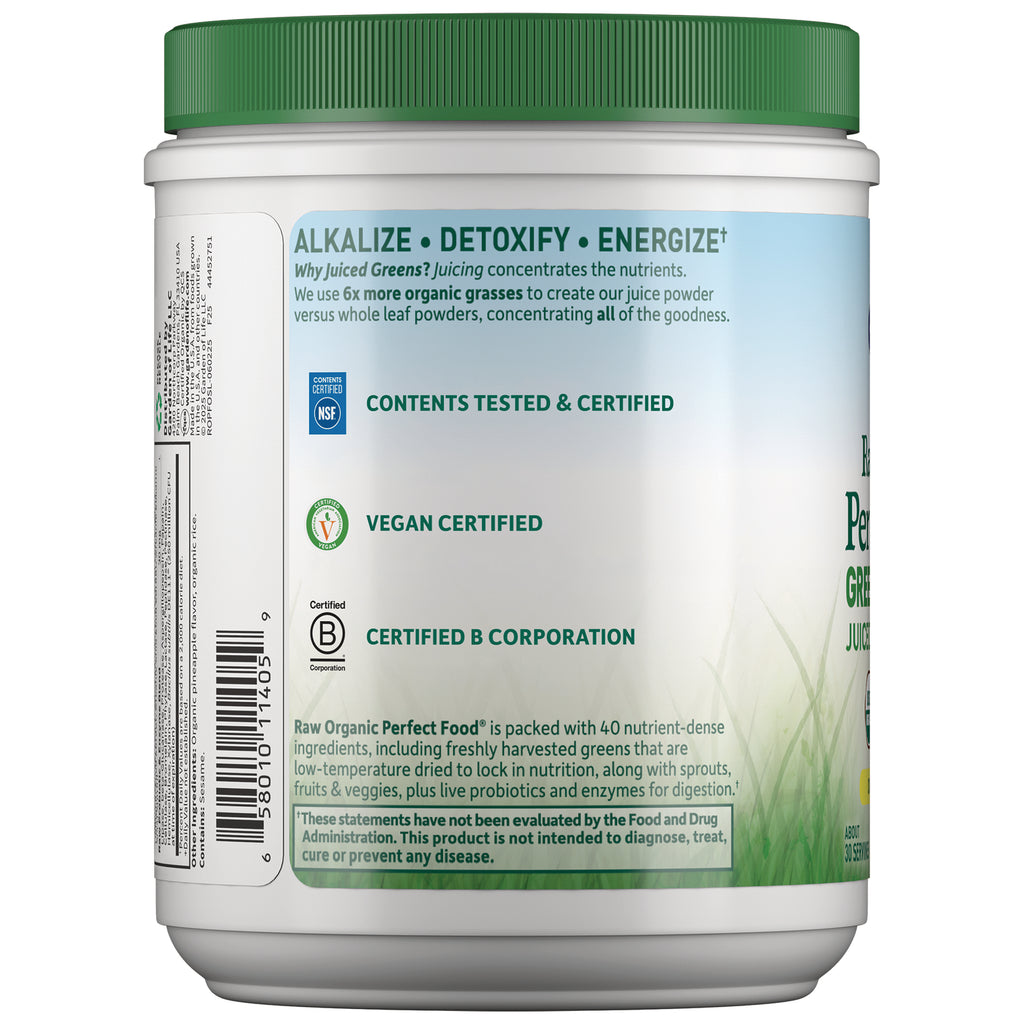 GLF048 | Back of supplement jar showing certifications, vegan certified, certified B Corporation, barcode and product description - Thumbnail