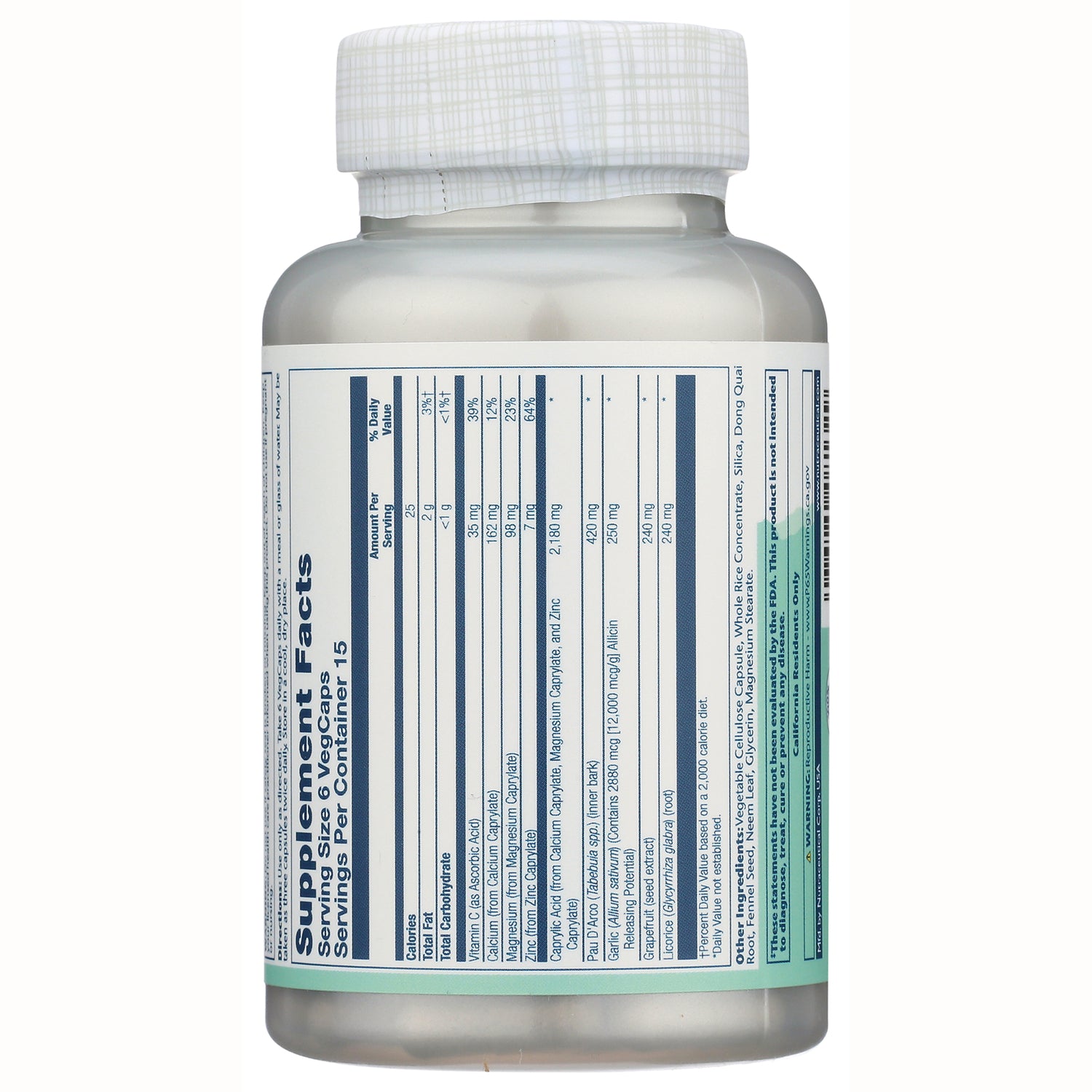 SLR427 | back of supplement bottle showing Supplement Facts panel and ingredient amounts