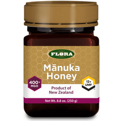 FL088 | Flora Manuka Honey jar labeled 400+ MGO, 12+ UMF, Net Wt 8.8 oz (250 g), product of New Zealand