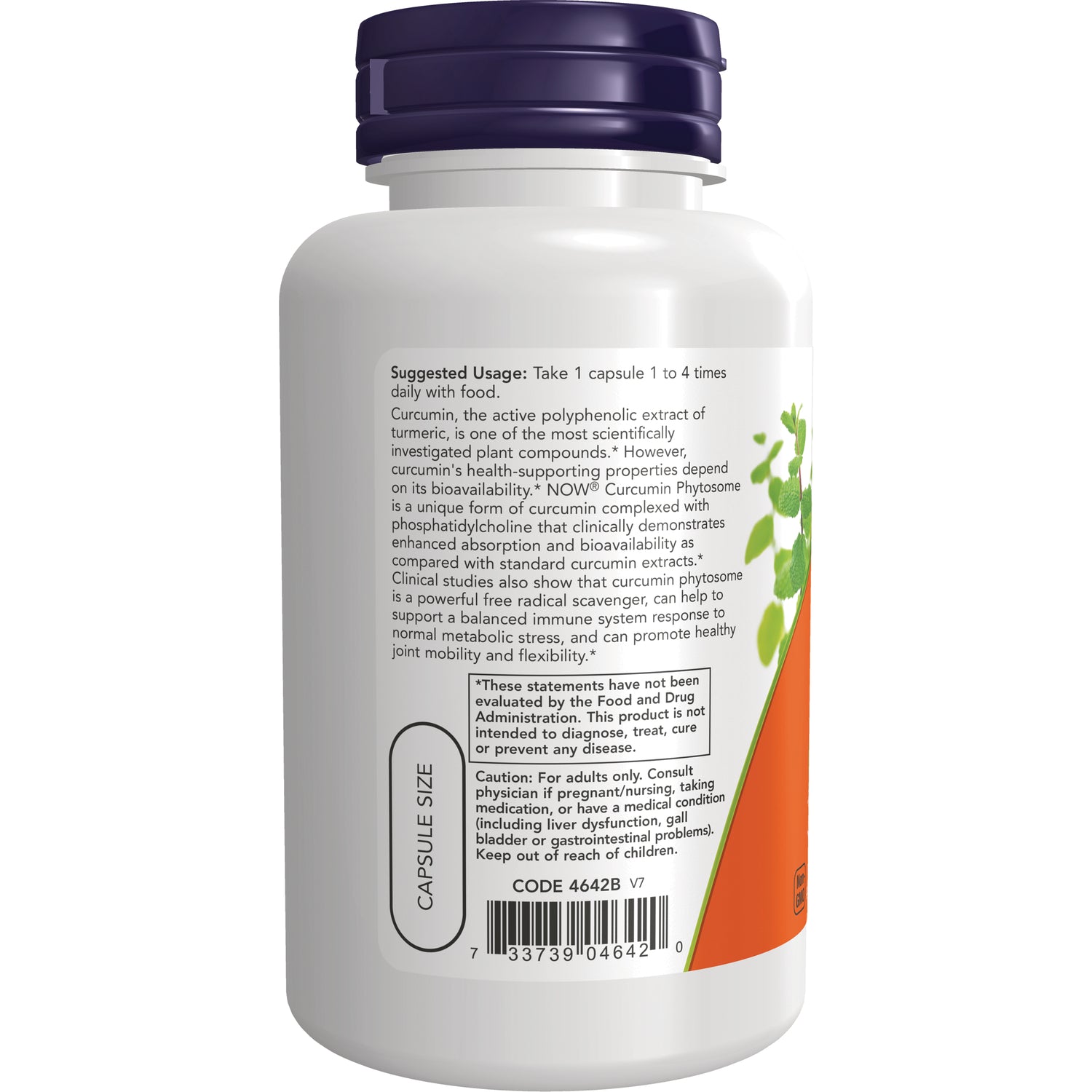 NWF1037 | Back label of white supplement bottle showing suggested usage text, warnings, capsule size graphic and barcode