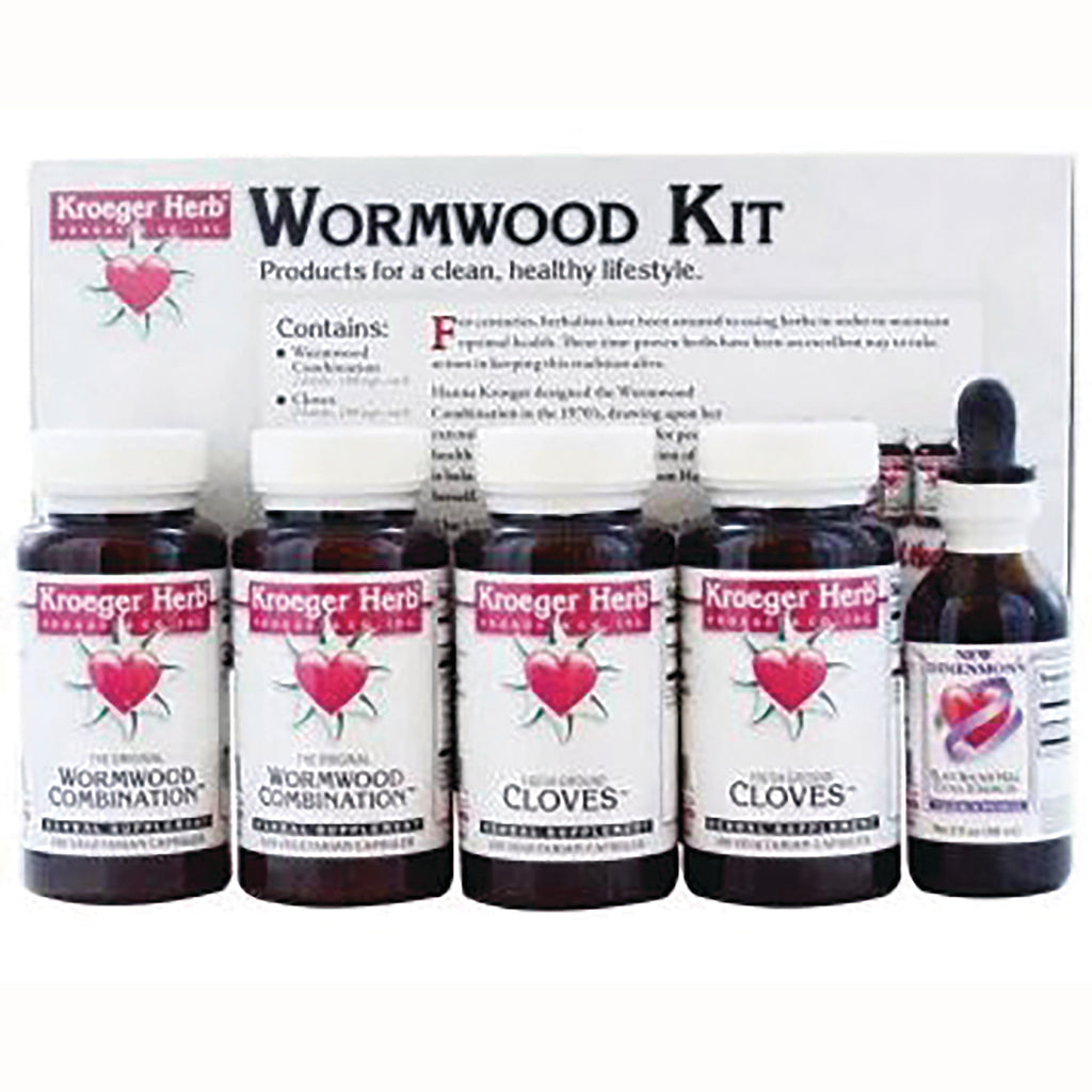 KRG011 | Kroeger Herb Wormwood kit with four supplement bottles and one tincture bottle, front view - Thumbnail