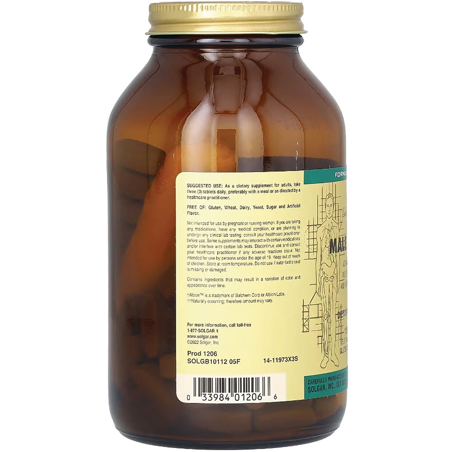 SLG292 | amber supplement bottle back label showing suggested use, ingredients and barcode