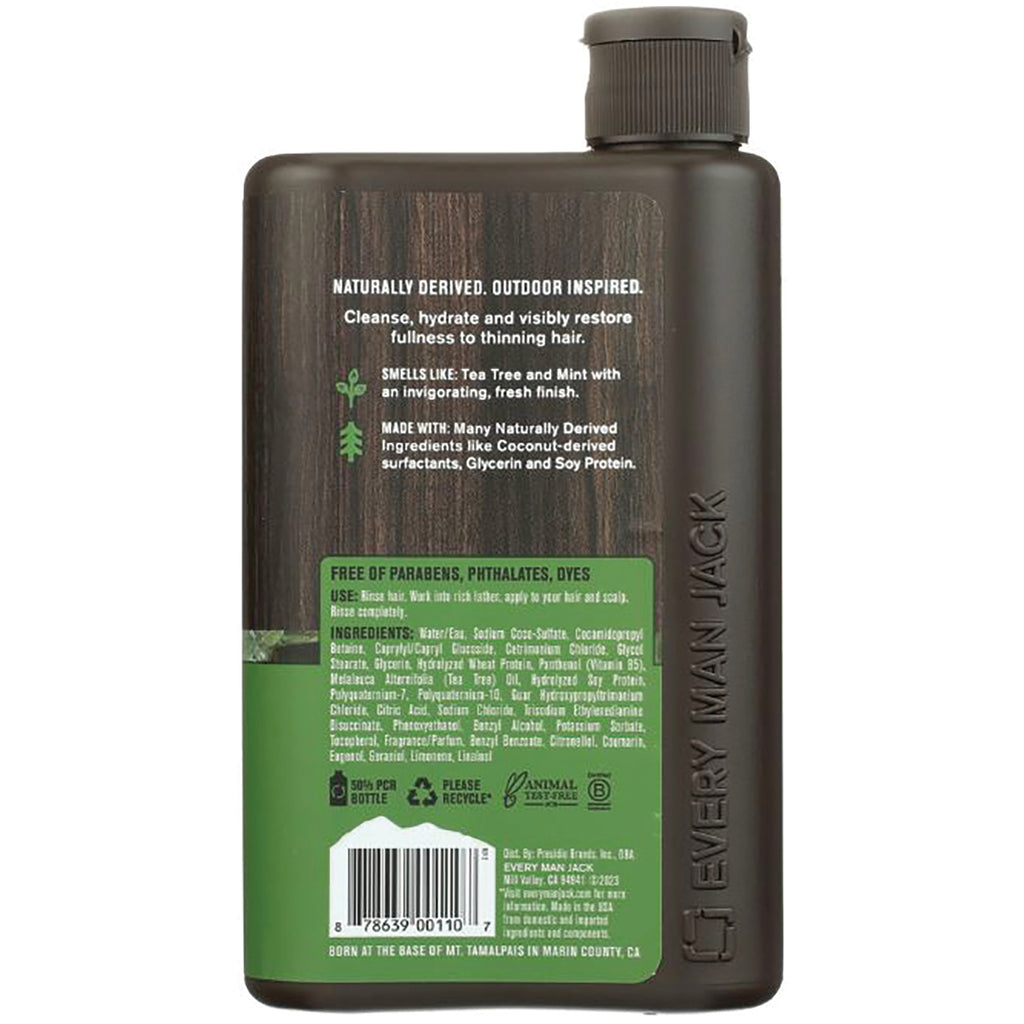 EMJ004 | Back of brown Every Man Jack bottle showing ingredients, claims free of parabens phthalates dyes and barcode - Thumbnail