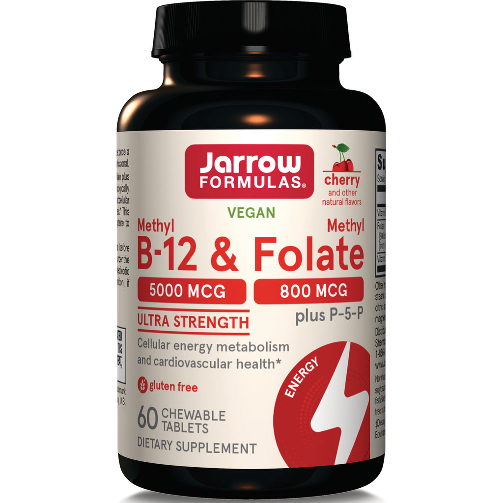 JR307 | Jarrow Formulas vegan Methyl B-12 & Folate chewable tablets 5000 MCG/800 MCG cherry 60 count - Thumbnail