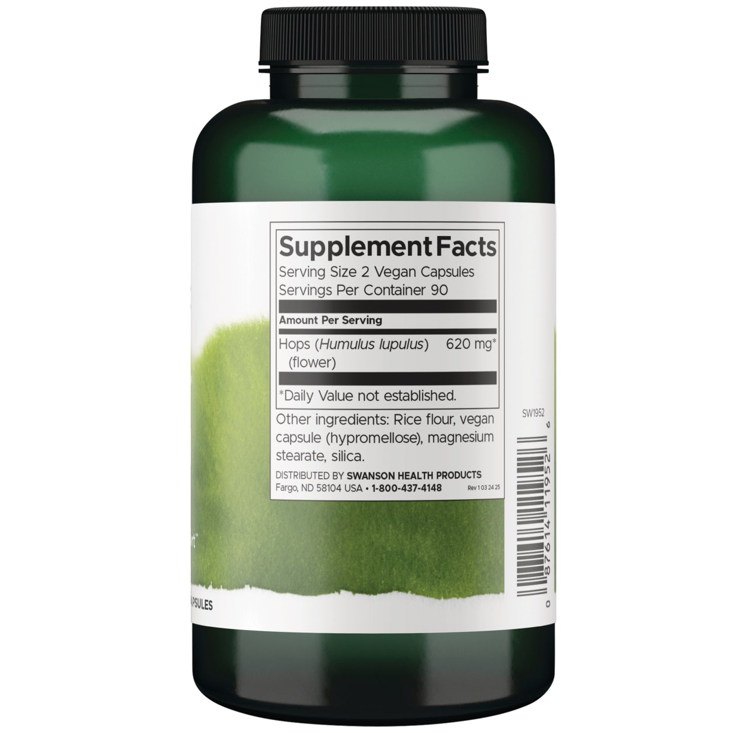 SW1952 | clear capsule filled with beige powder centered between centimeter and inch rulers showing about 2.5 cm