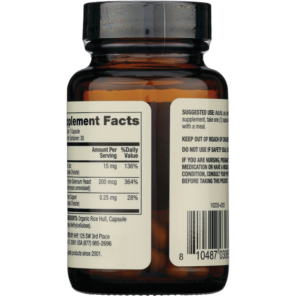 MRC102 | back label of amber supplement bottle showing Supplement Facts panel, warnings and barcode - Thumbnail