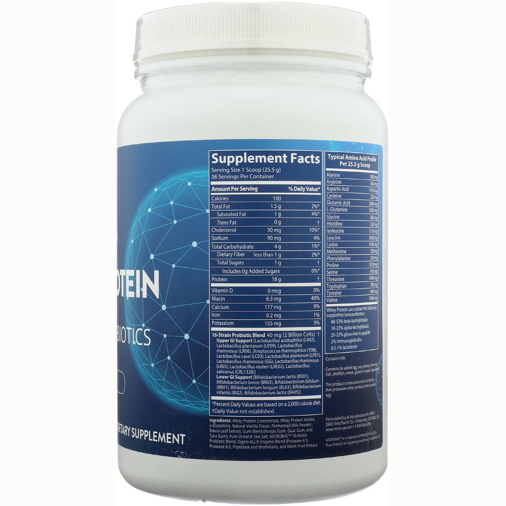 MRM004 | Back label showing Supplement Facts nutrition panel and ingredient text on protein powder tub - Thumbnail