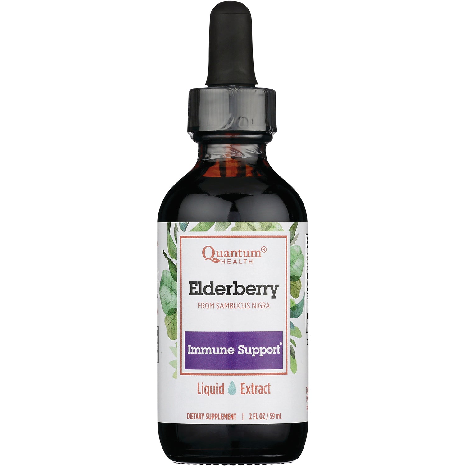 QU048 | Quantum Health Elderberry liquid extract dropper bottle labeled Immune Support 2 fl oz