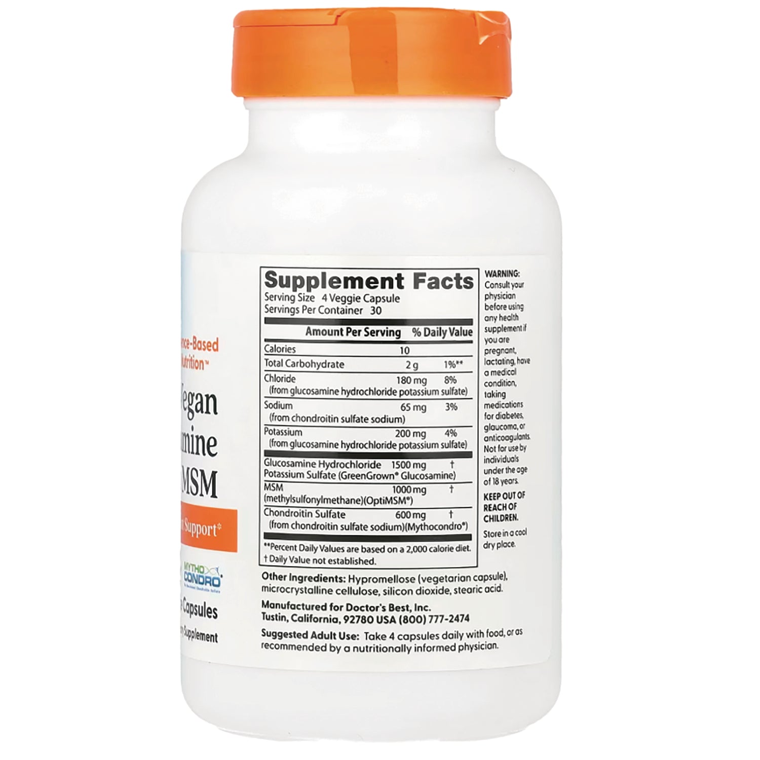 DB293 | back of white supplement bottle showing Supplement Facts panel, ingredients and suggested use