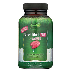IR282 | Green bottle labeled Steel-Libido PINK for WOMEN dietary supplement, 60 liquid soft-gels