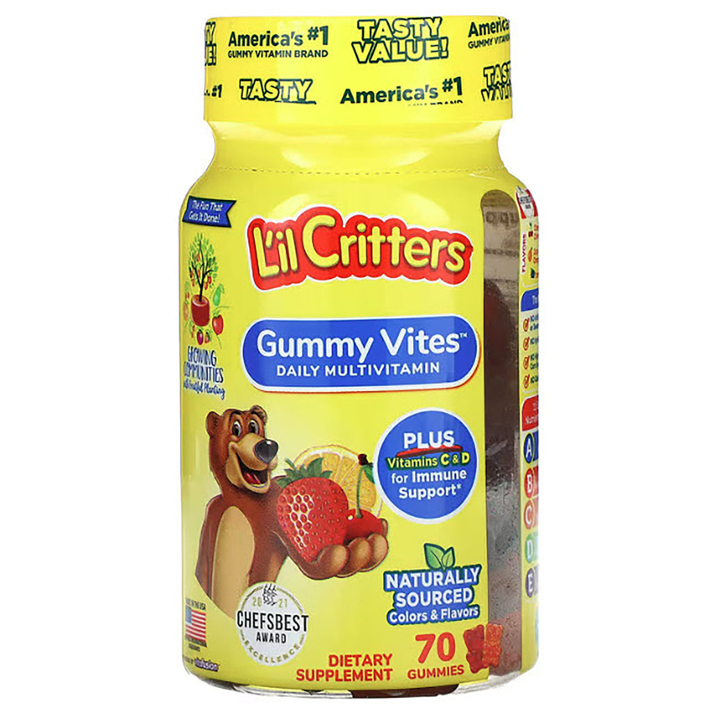 LCR006 | L'il Critters Gummy Vites complete multivitamin bottle with bear mascot and yellow label, 70 gummies - Thumbnail