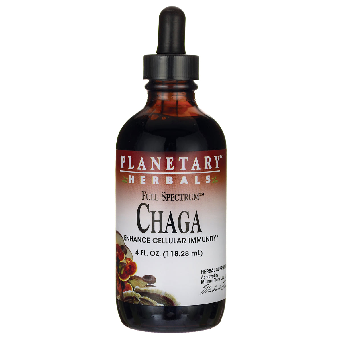 PF241 | Planetary Herbals Full Spectrum Chaga liquid supplement in amber dropper bottle, 4 fl oz