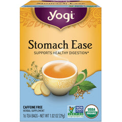 AHW011 | Yogi Stomach Ease tea box, caffeine free, 16 tea bags, Non-GMO Project Verified and USDA Organic