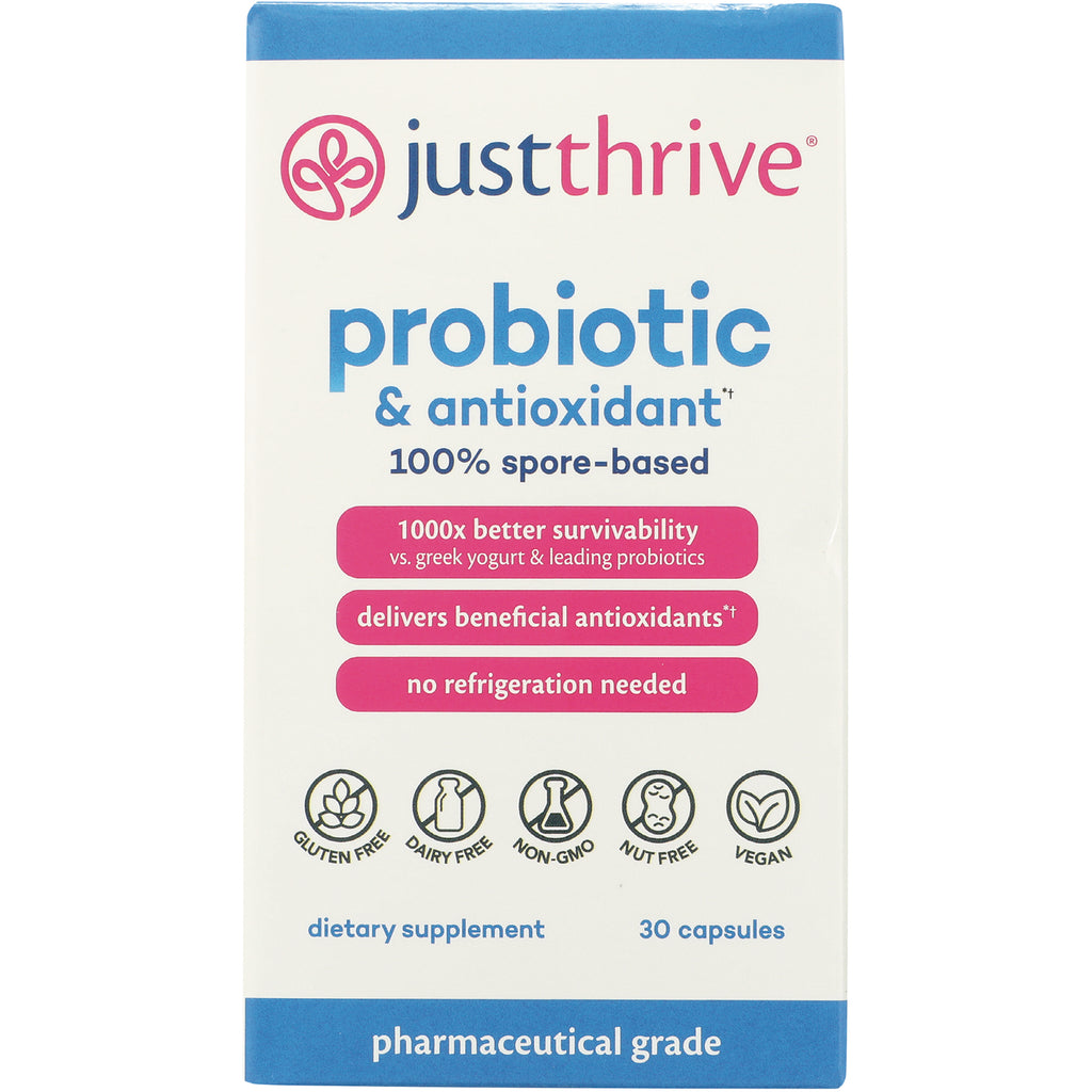 JTR001 | justthrive probiotic & antioxidant box front, 100% spore-based, 30 capsules - Thumbnail