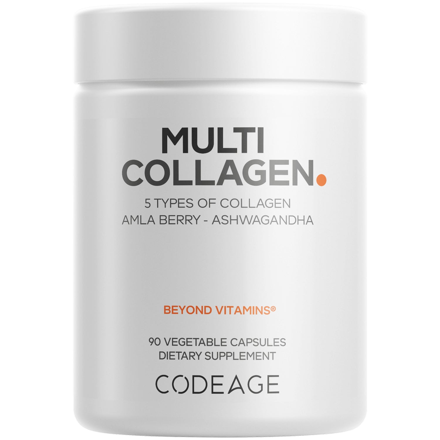 CDG026 | White bottle labeled MULTI COLLAGEN dietary supplement, 90 vegetable capsules, Codeage