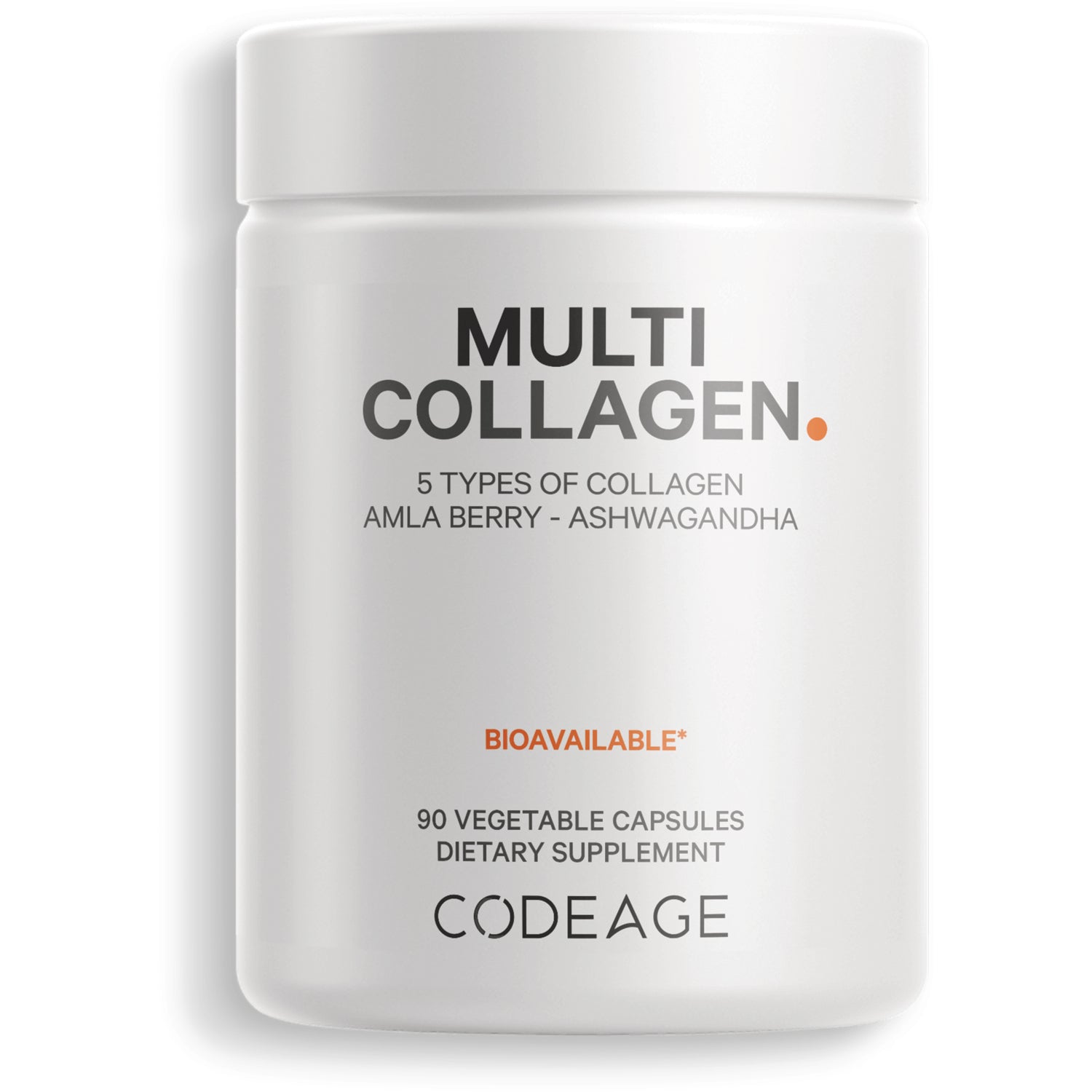 CDG026 | White bottle labeled MULTI COLLAGEN dietary supplement, 90 vegetable capsules, Codeage