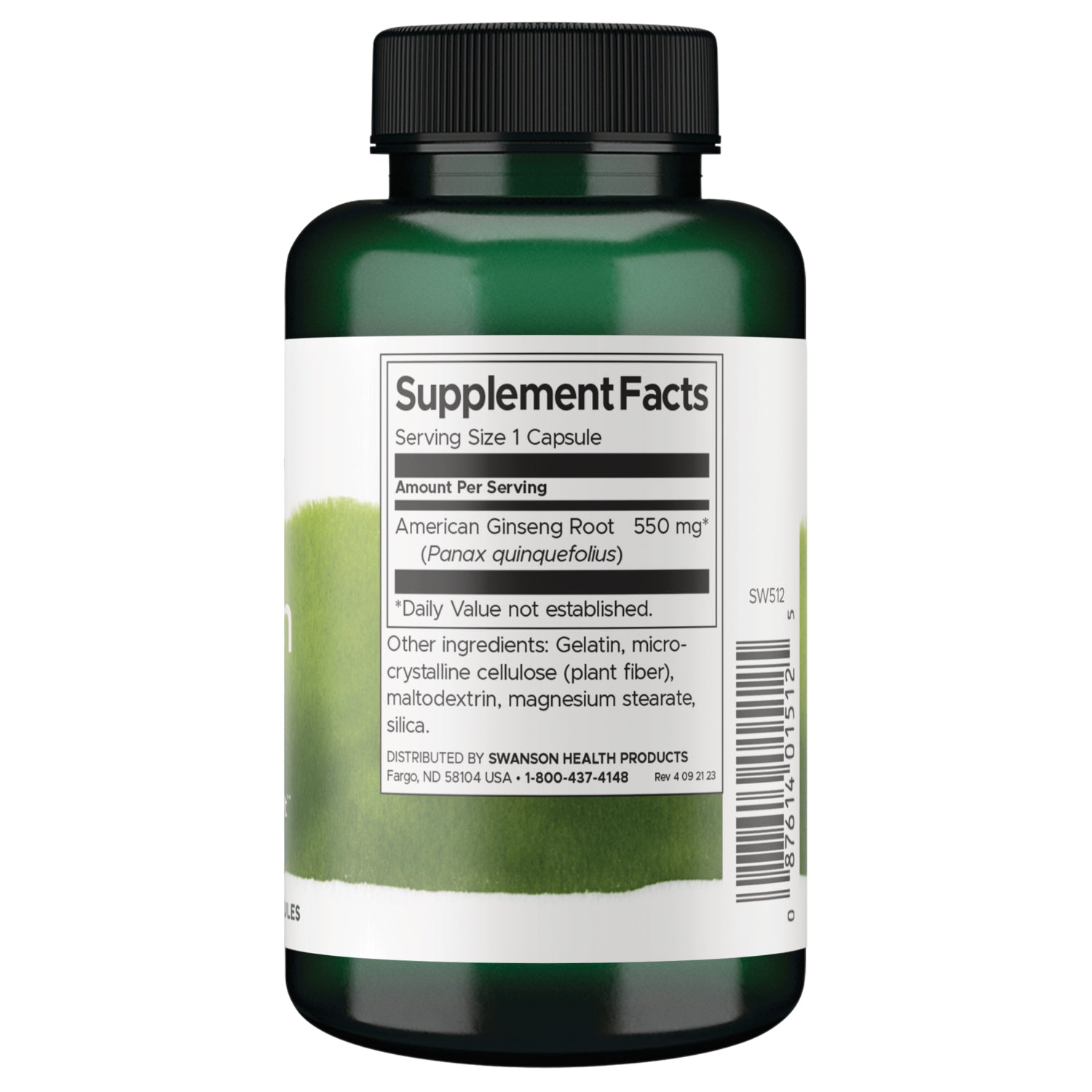 SW512 | Back label with supplement facts and serving informationze