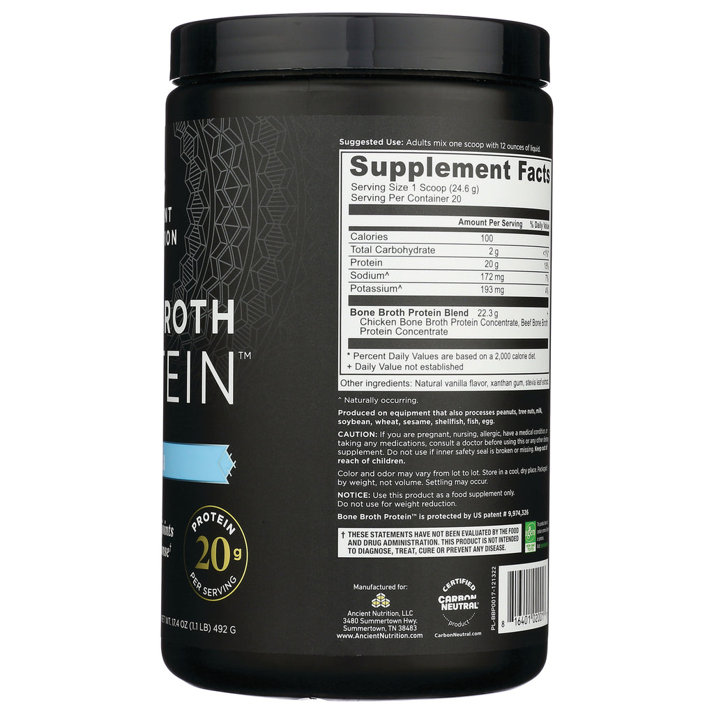 ATN002 | Back label showing Supplement Facts panel and product information on black protein powder tub - Thumbnail